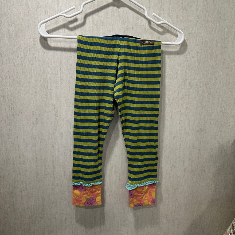 Matilda Jane Green and Blue Striped Leggings with Floral Cuffs